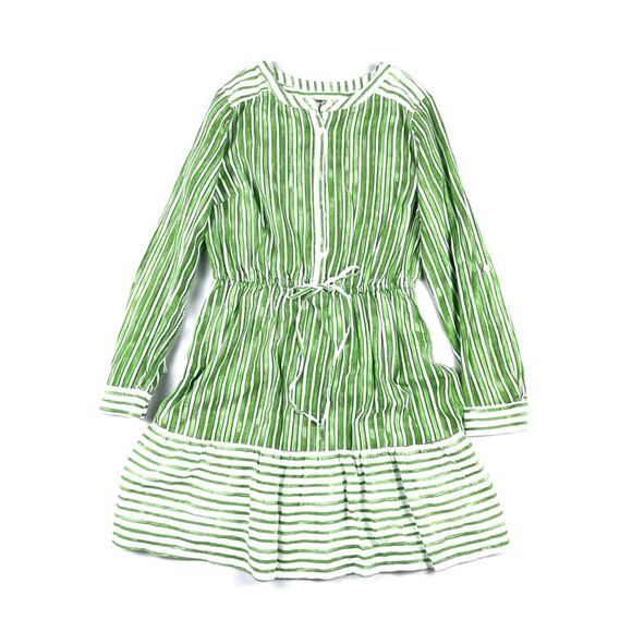 LOFT Striped Tab Sleeve Button Flounce Dress - Picture 5 of 11